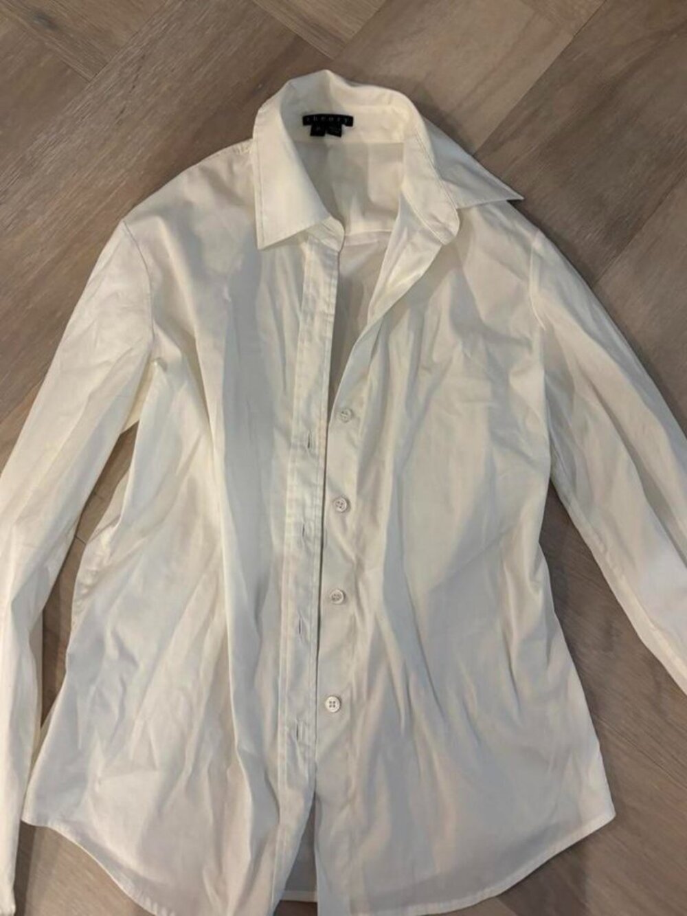 Theory white long sleeve button down top size P